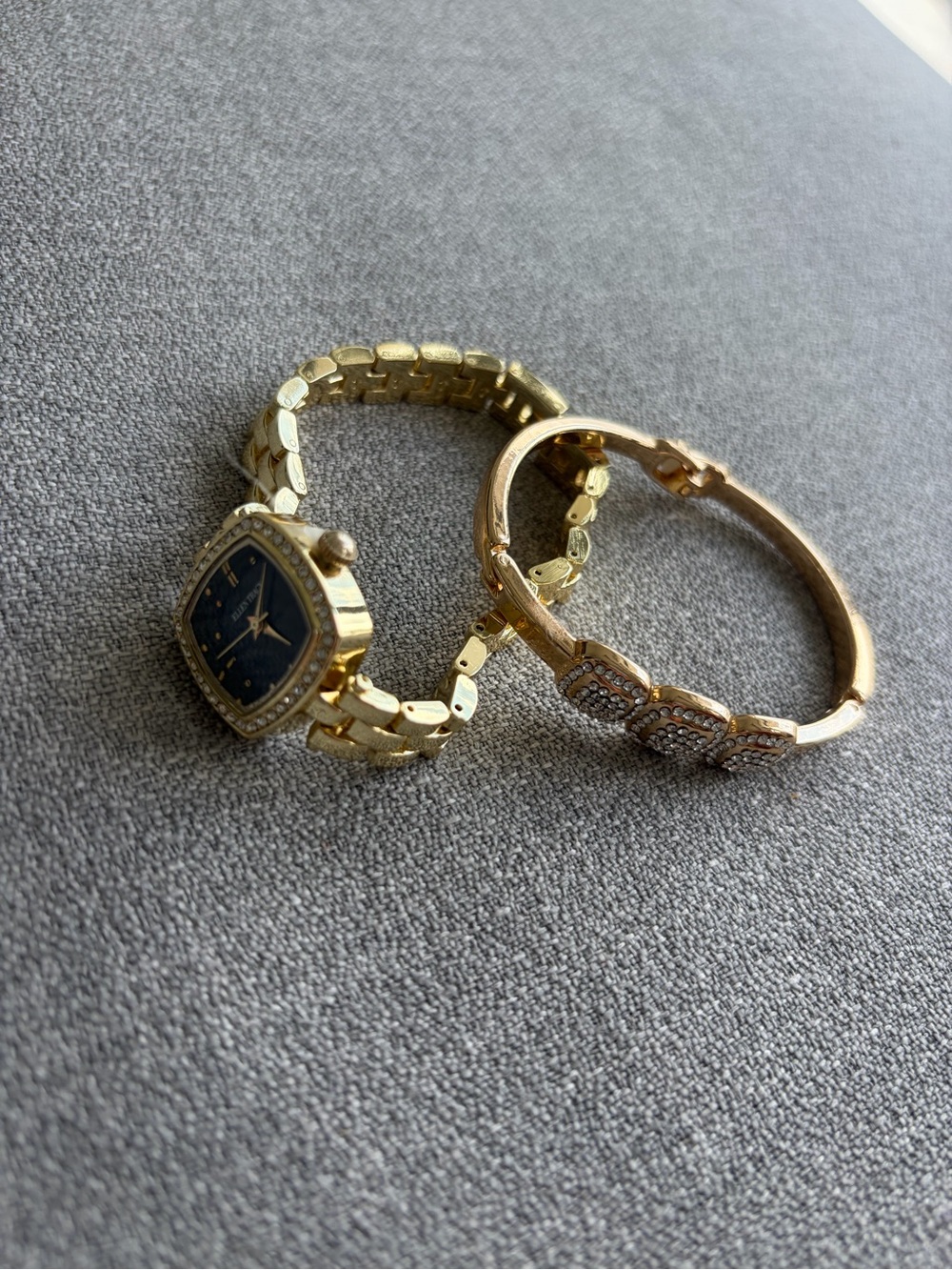Gold-Tone Women's Bracelet Watch and Crystal Bangle Set